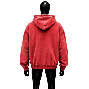 RED WASHED STUDDED ZIP UP <b>HOODIE</b> MEN <b>OVERSIZED</b> STREETWEAR FULL ZIP SWEATSHIRT BLACK <b>WHITE</b> CROSS EMBELLISHED SHOULDER DESIGN VINT - Product Image 2
