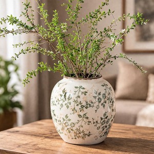 <b>Ceramic</b> Tabletop <b>Vase</b> Shabby Chic Style Crackled Glaze Exquisite Floral Design 8-16 Inches - Product Image 5