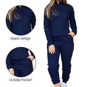 Conjunto de Sudadera de Forro Polar de Calidad Superior con Cuello Alto, Manga Larga y Diseño con Cremallera, y Pantalones Estilo Pileta hasta el Tobillo para Mujer - Product Image 5