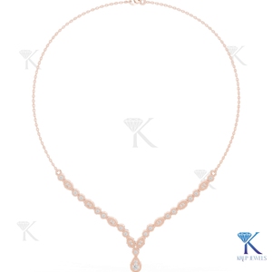 Collar con Diamantes Cultivados en Laboratorio, Corte Brillante, Diseño Floral en Forma de V, Oro Sólido de 14K/18K, Joyería Fina para Mujer - Product Image 2