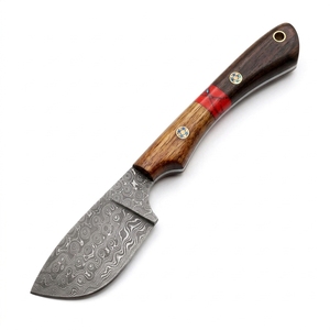 Cuchillo de caza y camping BLADE MARK INDUSTRIES, hecho a mano, de acero de Damasco, con hoja de espiga completa, biselada, para uso diario (EDC), con mango de madera. - Product Image 1