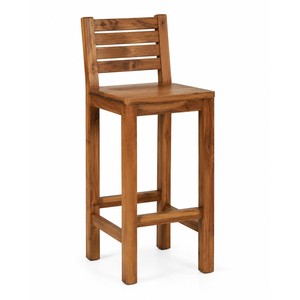 Tabouret de bar en bois d'acacia avec dossier à lattes horizontales, vente en gros Moradabad - Product Image 1