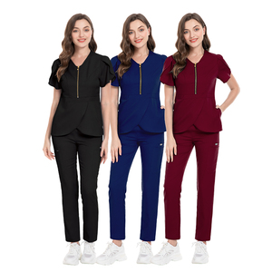2026 Custom Brand Medical <b>Scrub</b> Spandex Stretch Woven Fabric Stylish Uniforms Waist Tie <b>Scrub</b> <b>Sets</b> Women - Product Image 1