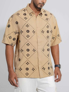 Men's Oversized <b>Half</b> <b>Shirt</b> Turn-down Collar Sleek Vintage Single-Breasted Casual Floral <b>Shirt</b> Summer-Look Crisp Soft Viscose - Product Image 5