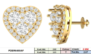 Boucles d'oreilles de luxe en or jaune 14 carats plaqué rhodium, avec grappe de diamants naturels symétriques en forme de cœur, 2,07 carats au total, pour femme, mariage - Product Image 3