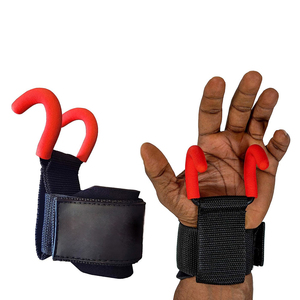 <b>Weight</b> Lifting Hooks with Wrist Support Outdoor Bodybuilding Adjustable Rubber Padded Comfort Professional Made IN Pakistan - Product Image 1