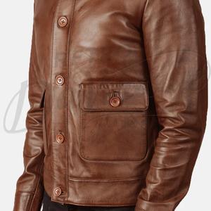 แจ็คเก็ตหนังสีน้ำตาลพรีเมียมสำหรับผู้ชาย แบบซิป แจ็คเก็ตลำลองขายส่ง หนังแท้ ทรงเข้ารูป - Product Image 1