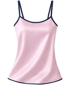 Ensemble pyjama en satin rose clair et bleu marine pour femme, vêtements de nuit en soie, caraco à bretelles spaghetti et short, vêtements de nuit doux et luxueux, tenue de détente estivale - Product Image 2