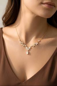 Collier pendentif en diamant taille poire en or jaune, motif floral en forme de vigne avec diamants marquise, collier de mariée de luxe pour femme, mariage - Product Image 1