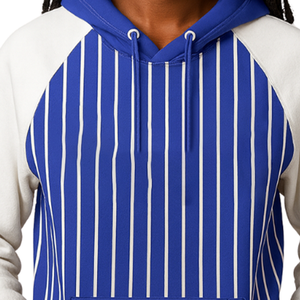 Sudadera con Capucha Raglán Personalizada ZPB para Mujer, Azul con Rayas Blancas, Estilo Griego, para Hermandades Escolares y Universitarias, Divine Nine HBCU, OEM - Product Image 5