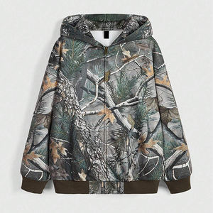 Sweat-shirt à capuche en coton camouflage premium épais, imprimé sur toute la surface avec motif forêt, streetwear, chasse, pour homme - Product Image 2