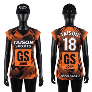 เสื้อเจอร์ซีย์เน็ตบอลผู้ชาย แขนสั้น สีดำส้ม ผ้าโพลีเอสเตอร์อินเตอร์ล็อค พรีเมียม 140 GSM ระบายอากาศได้ดี พร้อมสกรีนโลโก้ตามสั่ง สำหรับทีมกีฬา - Product Image 1