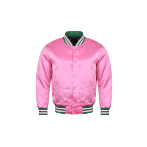 <b>Pink</b> Men's Varsity Jacket Regular Sleeve Solid Color Turn-down Collar Button Closure Autumn Wear - Product Image 5
