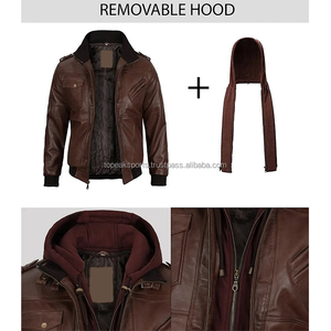 2026 OEM Best Selling Brown Cowhide Leather <b>Jacket</b> For Men's Hood Collar <b>Zipper</b> <b>Pockets</b> 100%High Quality Low MOQ Fashion <b>Jackets</b> - Product Image 4