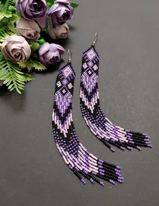 Pendientes largos de moda de alta calidad, pendientes bohemios con flecos, pendientes étnicos, pendientes morados y negros, pendientes adornados PARA CUMPLEAÑOS - Product Image 1