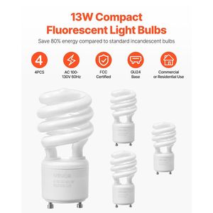 Confezione da 4 Lampadine Fluorescenti a Spirale Compatte da 13W, Luce Calda 2700K, 900lm di Flusso Luminoso, Risparmio Energetico, Attacco GU24 con Blocco a Torsione, Luce CFL - Product Image 2