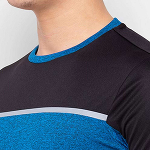 Camiseta de Manga Corta para Hombre, Cuello Redondo, Corte Ajustado, Transpirable, Tejida, Azul y Negra, Estilo Casual - Product Image 3
