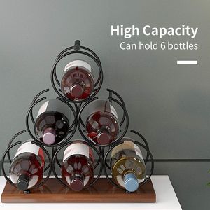 Portabottiglie da Bancone Mecor per 6 Bottiglie, Classico Rustico a 3 Livelli in Legno e Alluminio, Organizzatore da Tavolo per Vini - Product Image 1