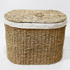 Handmade Plastic Eco-friendly Rustic Round Laundry <b>Hamper</b> <b>Basket</b> with Removable Liner and Lid - Product Image 5