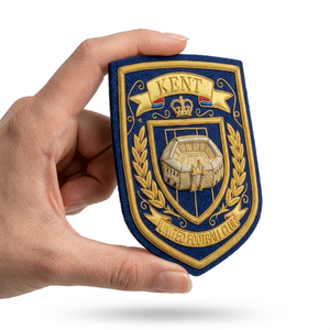 Private Label Hand Embroidered Bullion Badge Custom Soccer Club Crest Gold Wire Football Blazer Patch Academy Emblem Bulk - Product Image 4