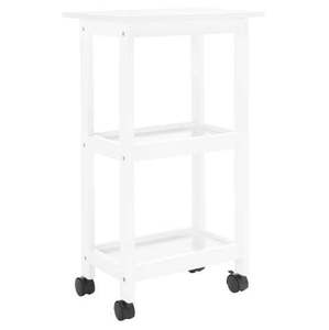 Chariot de service hôtelier moderne du milieu du siècle à 3 niveaux en bois avec cadre finition laiton et 4 roulettes pivotantes – Mobilier commercial durable - Product Image 2