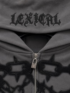 Ensemble sweat à capuche et jogging polaire zippé pour homme Lexical, imprimé chaîne noire, style hip-hop, coupe régulière, pour l'automne - Product Image 3