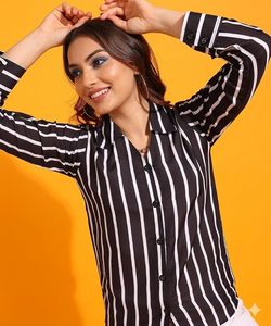 Camisa Corta de Rayón Estampada para Mujer, con Cuello Camisero, Botones, Mangas Largas, Luces LED, Estilo Casual y Elegante - Product Image 5