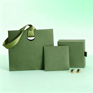 Boîte de rangement carrée de luxe trois-en-un avec logo personnalisé, design personnalisé, collier, bague, boucles d'oreilles, bijoux, sac en carton avec ruban, sac à main coulissant - Product Image 4