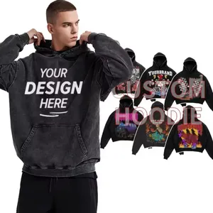 Trendy Winter Heavyweight Vintage Hoodie Custom Logo Acid Wash 100% Cotton Causal Streetwear <b>Pullover</b> <b>Men's</b> Hoodies - Product Image 6