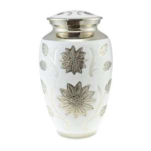 Urna Funeraria Blanca Esmaltada con Grabado Floral, Urnas para Adultos Estilo Americano, Tamaño Mediano, Precio al por Mayor - Product Image 3