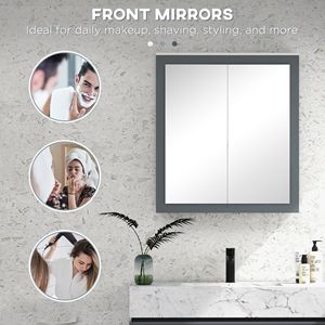 Mobile Bagno Bianco da Parete con Specchio Smart, Organizer Impermeabile a Doppia Anta con Ripiani, Organizzatore a Specchio da Parete - Product Image 5