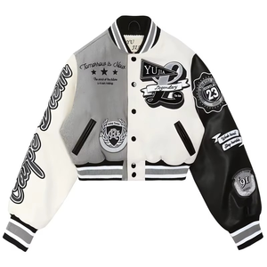 Chaqueta Universitaria Corta de Invierno Personalizada para Mujer, Chaqueta Varsity de Lana con Bordado Chenille, Elegante y Transpirable - Product Image 1