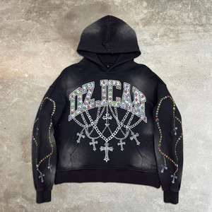 Sudadera con Capucha Personalizada de Última Moda, 100% Algodón, con Cierre, para Invierno, Estilo Urbano, con Pedrería, Sudadera de Alta Calidad para Hombre - Product Image 1