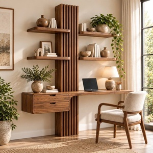 Bureau mural contemporain en bois avec étagères en forme d'arbre et tiroir pour bureau à domicile - Product Image 6