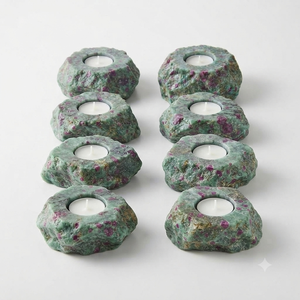 Support de bougie en pierre naturelle sculptée à la main en agate rubis fuchsite, pierre précieuse de guérison, vente en gros - Product Image 5