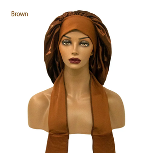 Bonnet de nuit en satin élastique pour femme avec long ruban, pour le soin des cheveux, turban de douche - Product Image 6