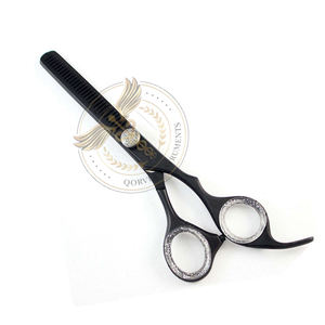 Tijeras de peluquería para entresacar, de acero inoxidable, con soporte fijo para el dedo - Product Image 2