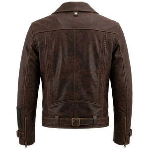 Chaqueta de Cuero Genuino Premium KADIA para Hombre con Parche de Goma, Chaqueta de Motero Personalizada de Alta Calidad, Color Marrón Desgastado - Product Image 4