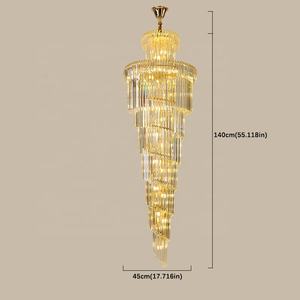 โคมไฟระย้าคริสตัลสีทองสุดหรู สำหรับห้างสรรพสินค้า วิลล่า โคมไฟทรงสูงแบบโปร่งแสง สำหรับบันได โคมไฟระย้าทรงยาว - Product Image 3