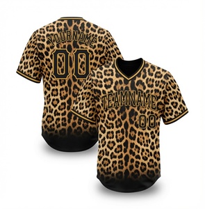 Camiseta de Béisbol Personalizada con Estampado de Leopardo, Cuello en V, Manga Corta, Unisex, Transpirable, Sublimada, 100% Poliéster, Antibacteriana, de Secado Rápido - Product Image 1