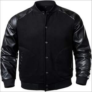 Chaqueta Varsity de Cuero Negro de Lujo Personalizada para Hombre, con Letras Bordadas en las Mangas, Estilo Letterman, Ajuste Perfecto, Impresión Puff - Product Image 1