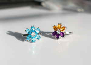 Natural Citrine and Amethyst Gemstone Marquise-Cut Floral <b>Solitaire</b> 925 <b>Silver</b> Cluster <b>Ring</b> - Product Image 3