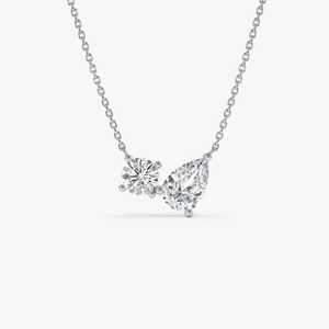 Collier pendentif Toi et Moi en diamant de laboratoire, taille poire, deux pierres, or jaune 14 carats, certifié IGI, chaîne fine, style minimaliste - Product Image 3