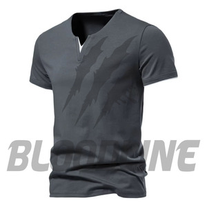 เสื้อยืดคอกลมแขนสั้นผู้ชายสีทึบแบบถักลำลองทรงปกติสีดำ - Product Image 3