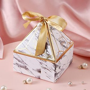TH CBB-503 Boîte-cadeau de luxe en papier pyramidal avec ruban et perle décorative pour bijoux de bonbons de mariage ou emballage de faveur de fête - Product Image 2