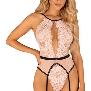 Women's Lace <b>Bodysuit</b> With Deep Plunge And Garter Straps Sexy Lingerie Sheer See Through Design - Product Image 2