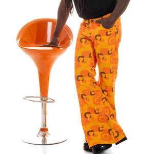 Pantalon évasé imprimé orange pour homme, taille mi-haute, fermeture boutonnée, style décontracté tissé - Product Image 4