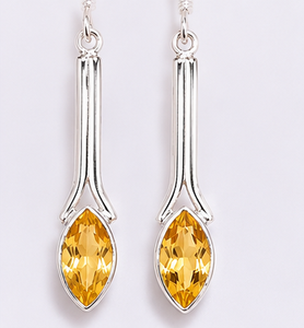 Citrine <b>Silver</b> Drop <b>Earrings</b> – Handmade Marquise Gemstone <b>Dangle</b> <b>Earrings</b> - Product Image 2