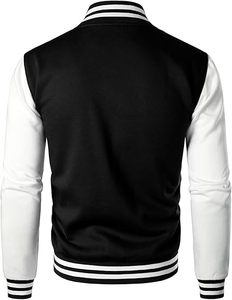 Blousons universitaires pour hommes de haute qualité, légers, à col montant, en laine d'hiver, avec manches en cuir, design optimal, devant en tissu uni - Product Image 3