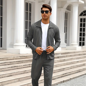 OEM <b>Men's</b> Casual Tracksuit Set Full Sleeve Zipper <b>Jacket</b> Pants Solid Color Breathable Regular Fit Autumn Wear 2 Piece Suit - Product Image 5